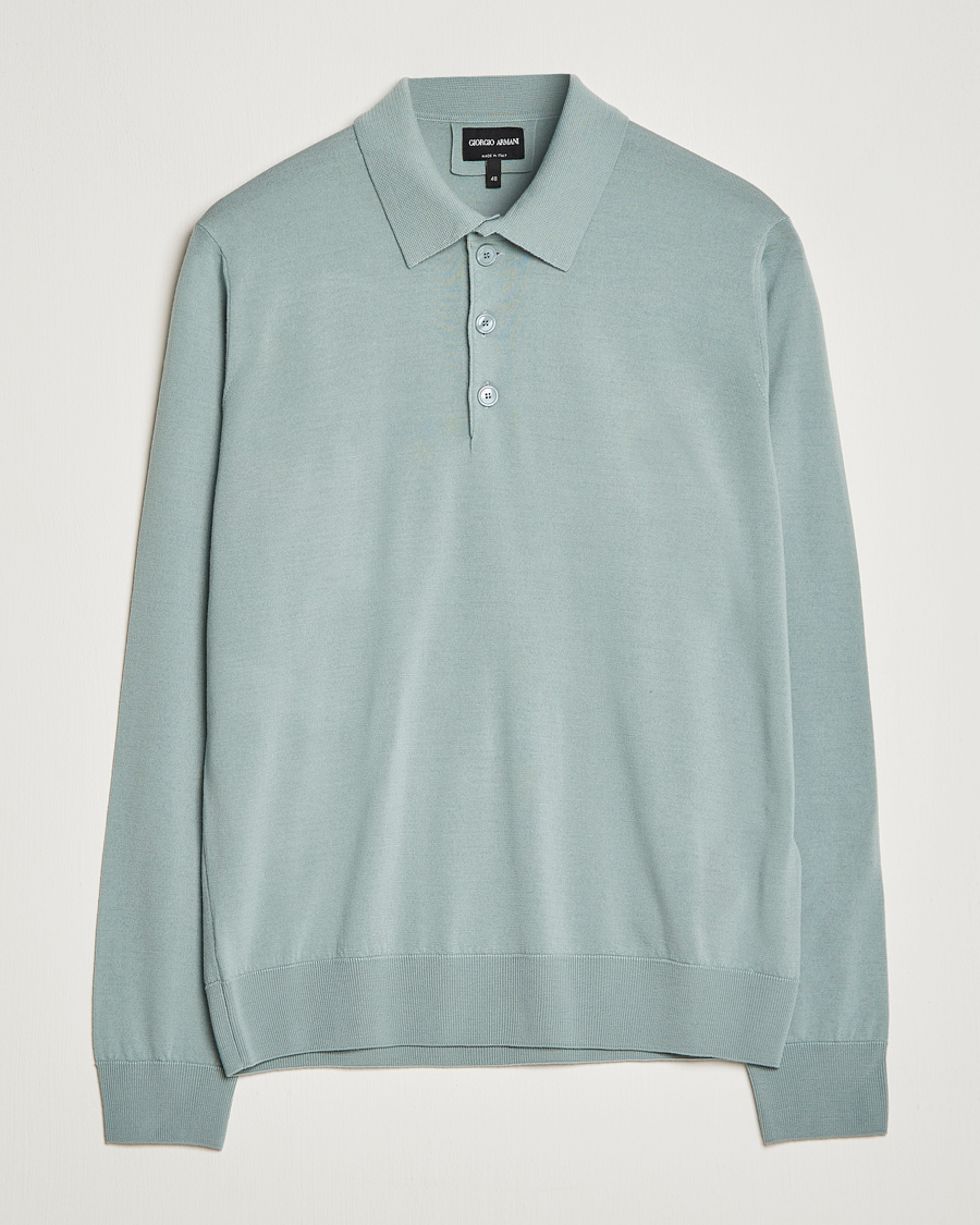 Giorgio Armani Long Sleeve Knitted Polo Light Grey at CareOfCarl