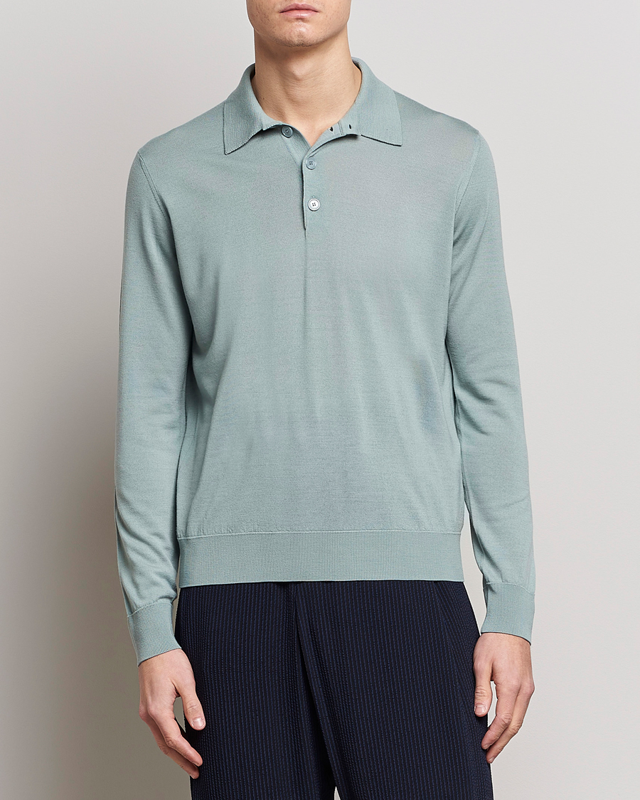 Giorgio Armani Long Sleeve Knitted Polo Light Grey at CareOfCarl