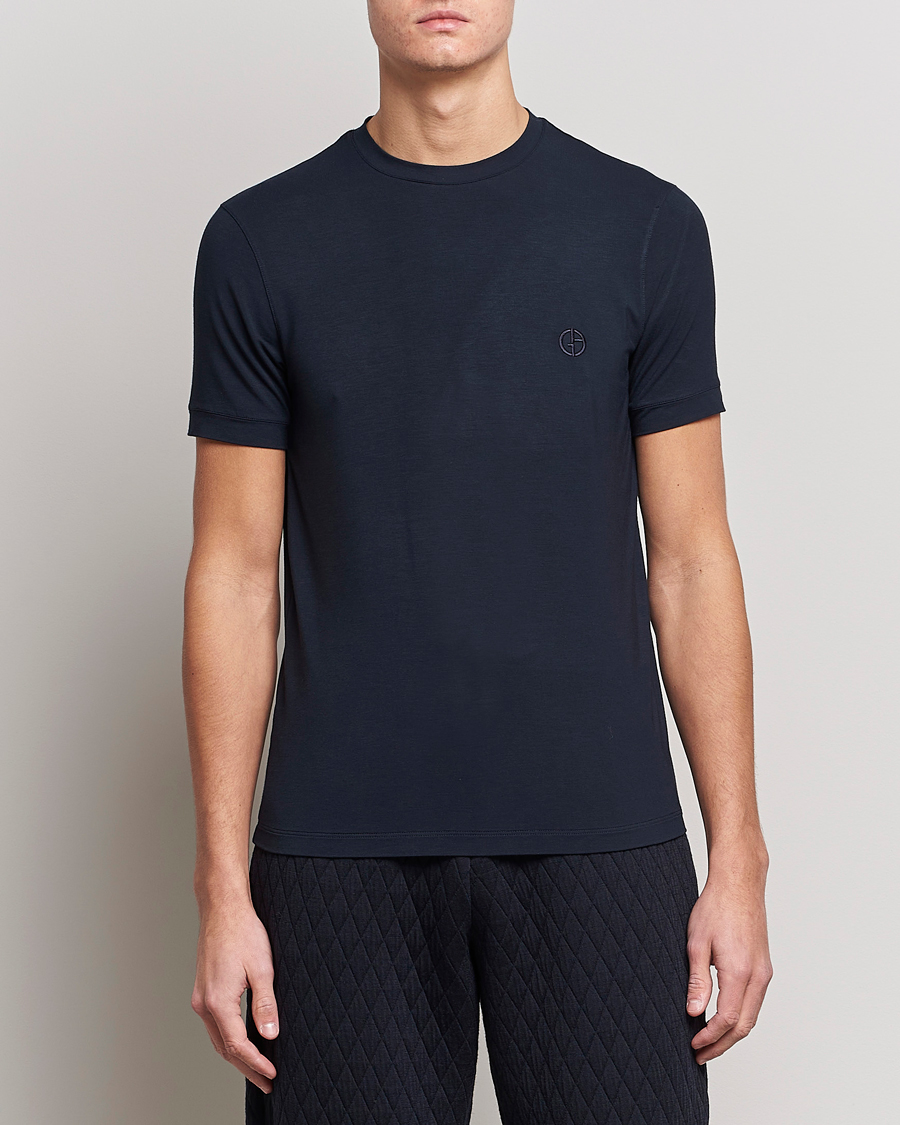 Giorgio Armani Embroidered Logo T Shirt Navy at CareOfCarl