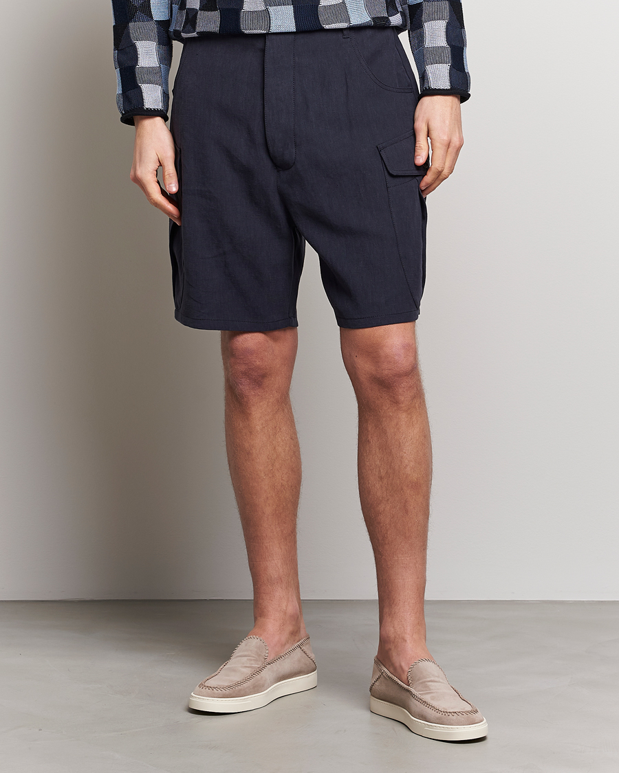 Giorgio Armani Linen Cargo Shorts Navy at CareOfCarl