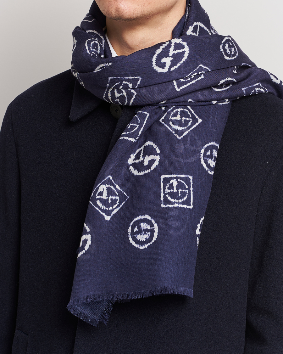 Giorgio Armani Woven Logo Scarf Navy at 