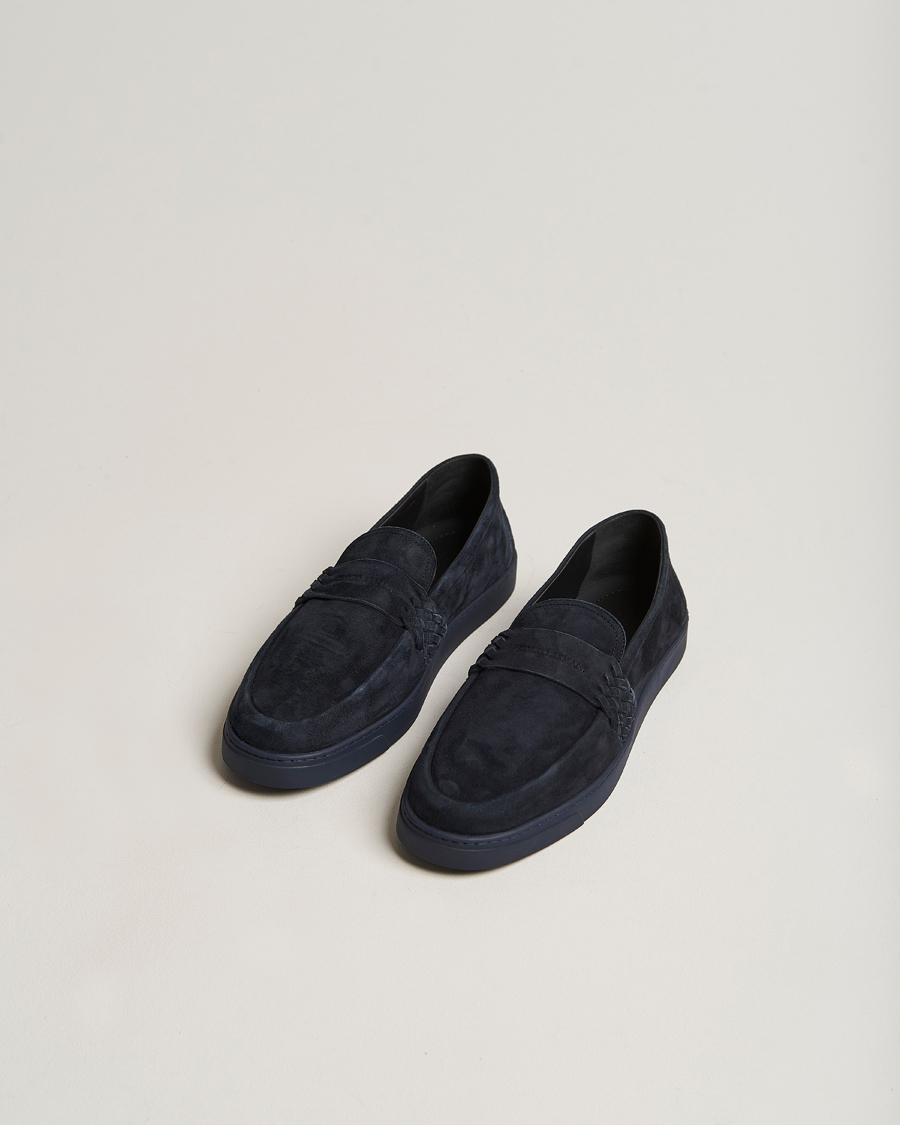 Giorgio Armani Suede Intrecci Loafers Navy at CareOfCarl