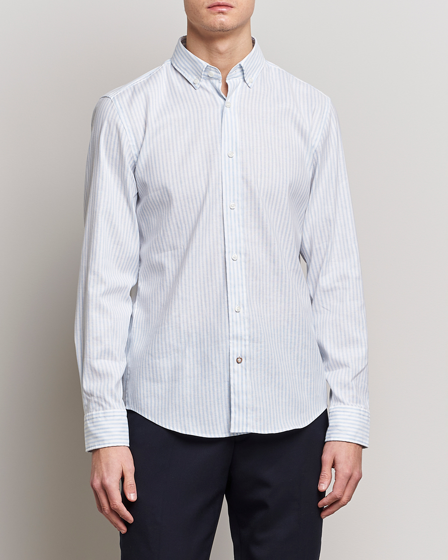 Hal Cotton/Linen Striped Shirt Pastel Blue at CareOfCarl.com