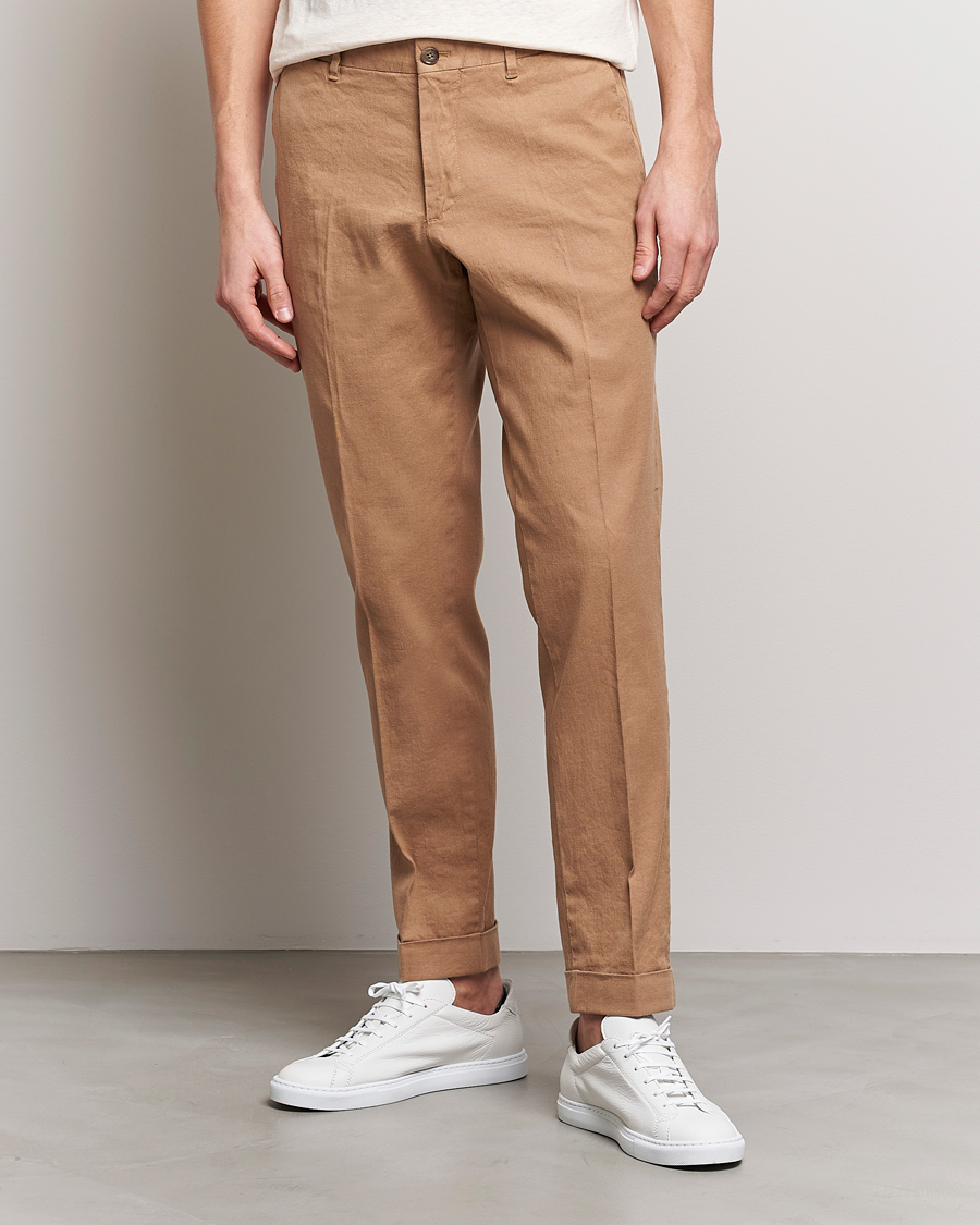 J.Lindeberg Grant Stretch Cotton/Linen Trousers Tiger Brown at