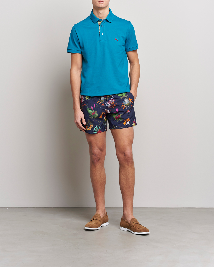 Etro Short Sleeve Contrast Paisley Polo Azzurro at CareOfCarl.com