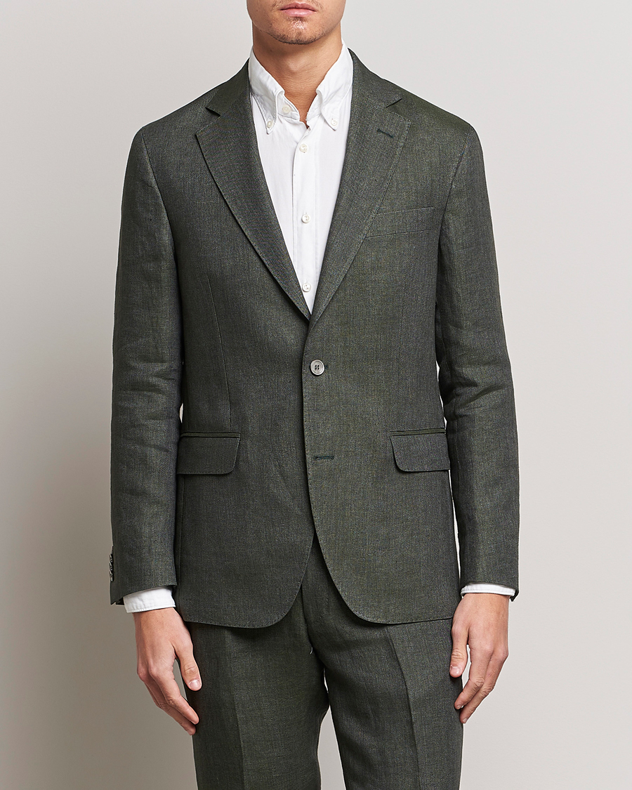 Oscar Jacobson Ferry Soft Linen Blazer Green at CareOfCarl.com