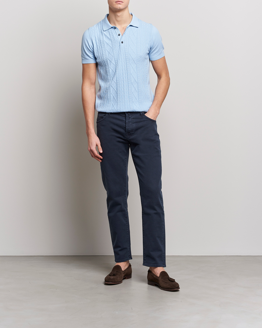 Light blue polo with navy sales pants