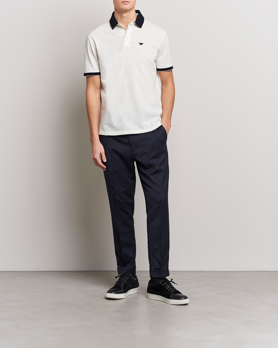 Emporio Armani Contrast-collar Logo-embroidered Cotton-piqué Polo Shirt in  White for Men