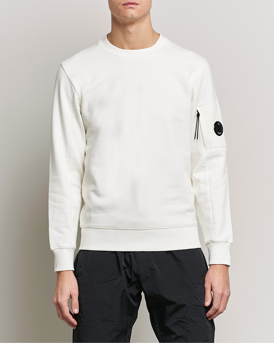 C.P. Company Diagonal Raised Fleece Lens Sweatshirt White at