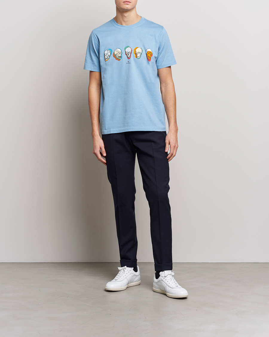 PS Paul Smith Organic Cotton Skull T-Shirt Light Blue at