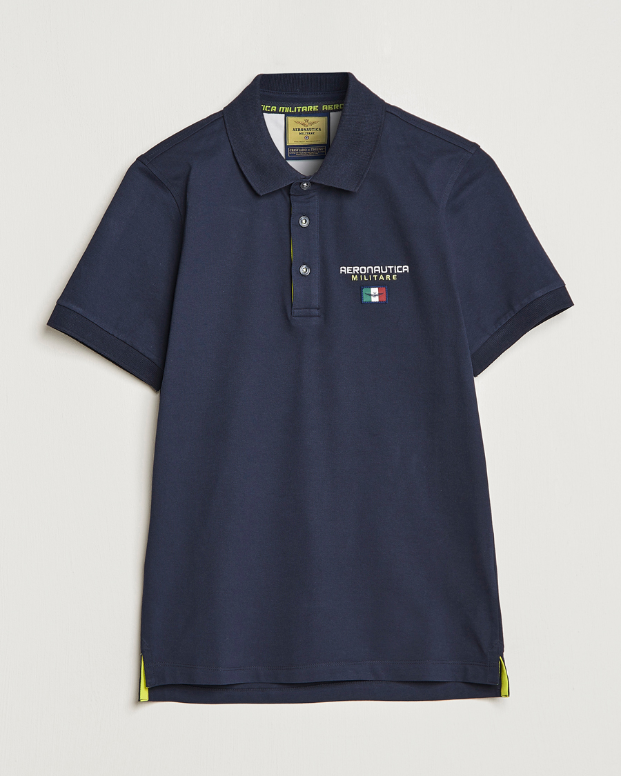 Aeronautica Militare Stretch Cotton Polo Navy Blue at CareOfCarl