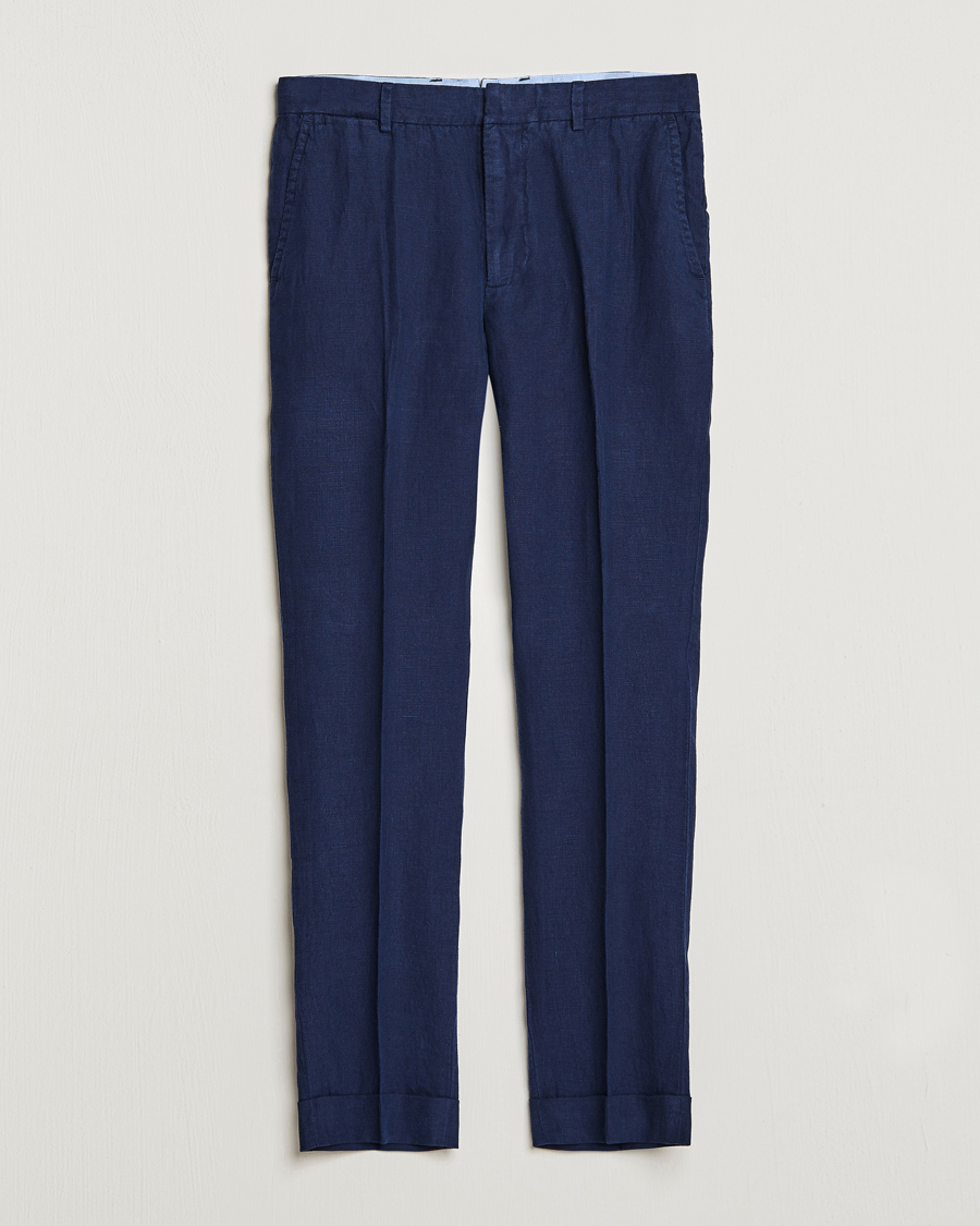 Polo Ralph Lauren Linen Pleated Trousers Navy at 
