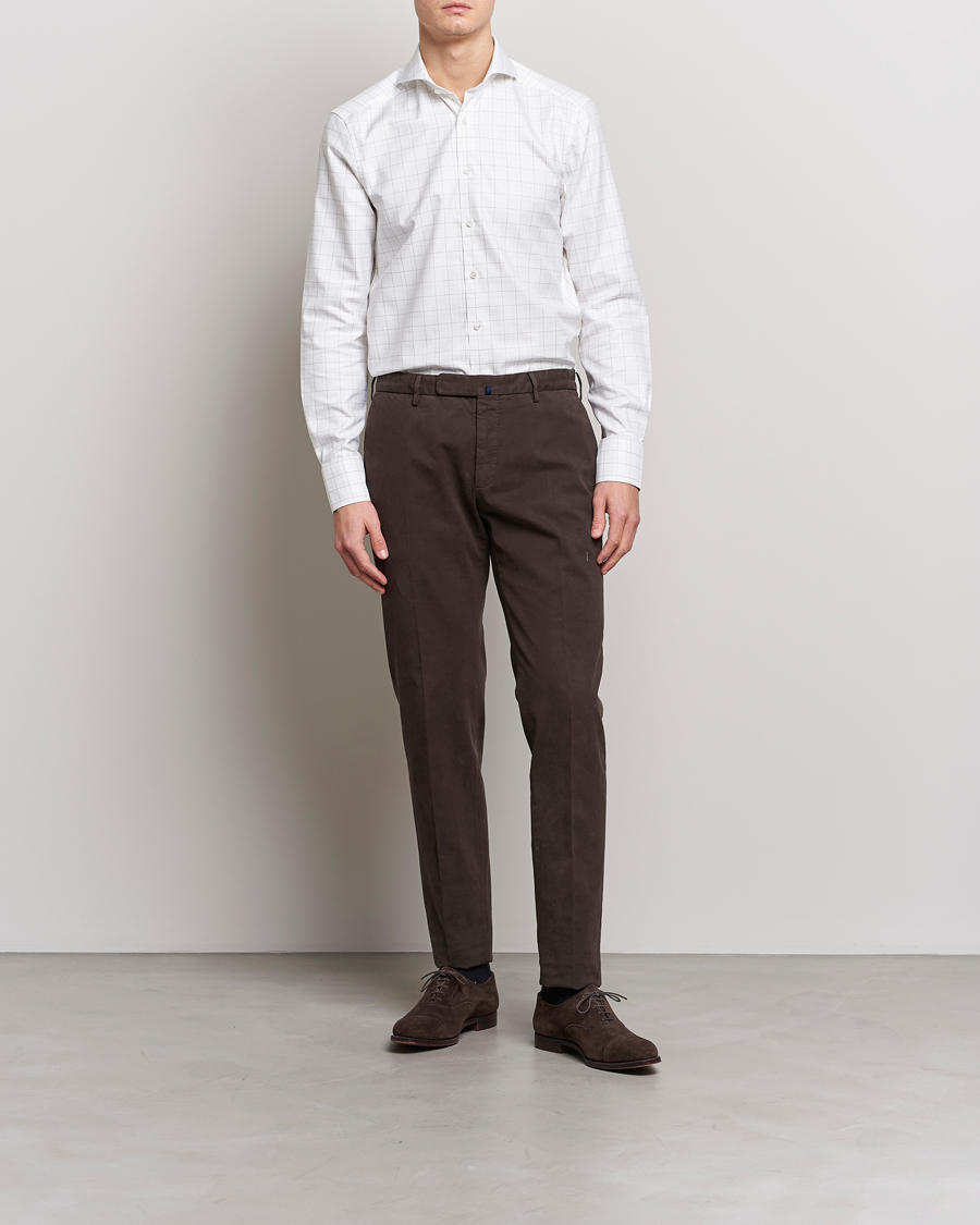 Stenströms Slimline Cut Away Windowpane Shirt White/Beige at