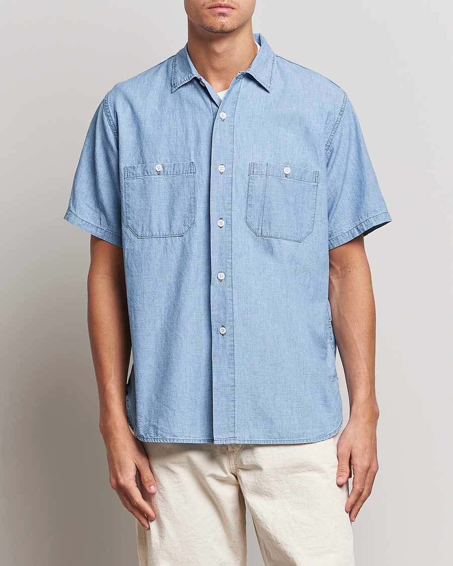 orSlow Chambray Short Sleeve Work Shirt Light Blue at CareOfCarl.com