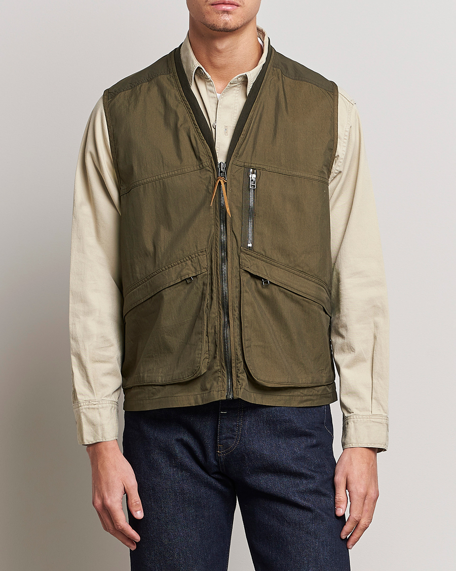 orSlow Cotton Nylon Utility Vest Army Green at CareOfCarl.com