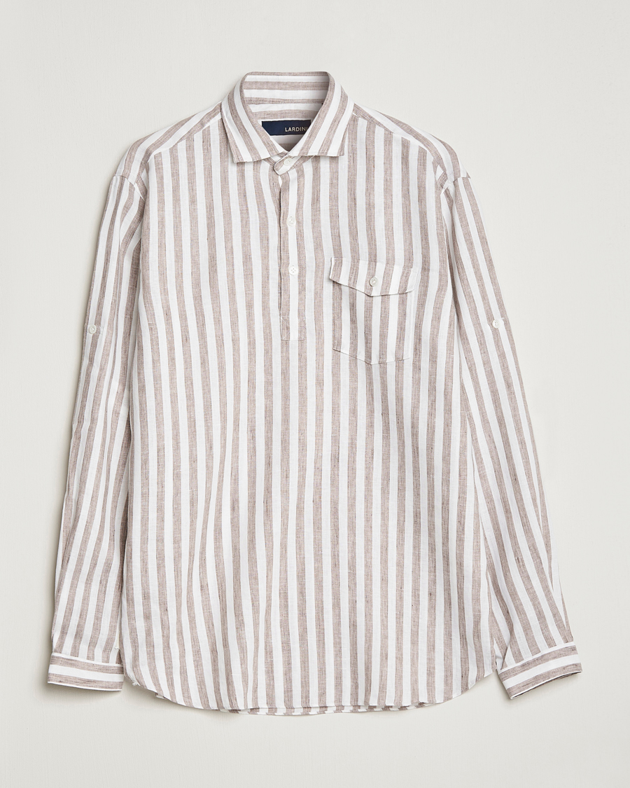 Lardini Relaxed Striped Linen Popover Shirt Brown/White at