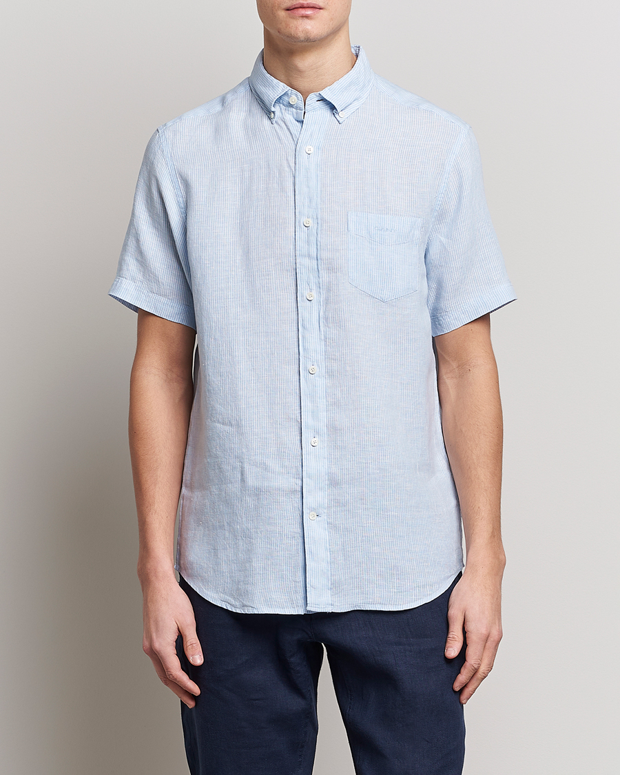 Short at Shirt Capri GANT Sleeve Linen Striped Regular Blue Fit