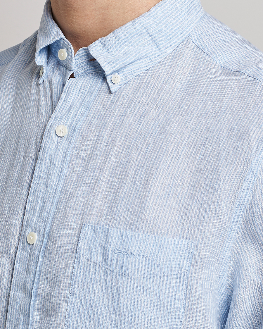 GANT Regular Fit Striped Shirt Sleeve Capri Blue at Short Linen