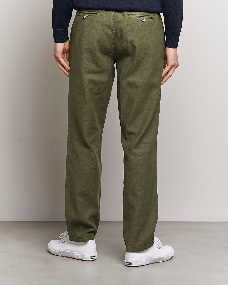 Morris Fenix Linen Drawstring Trousers Olive at CareOfCarl.com