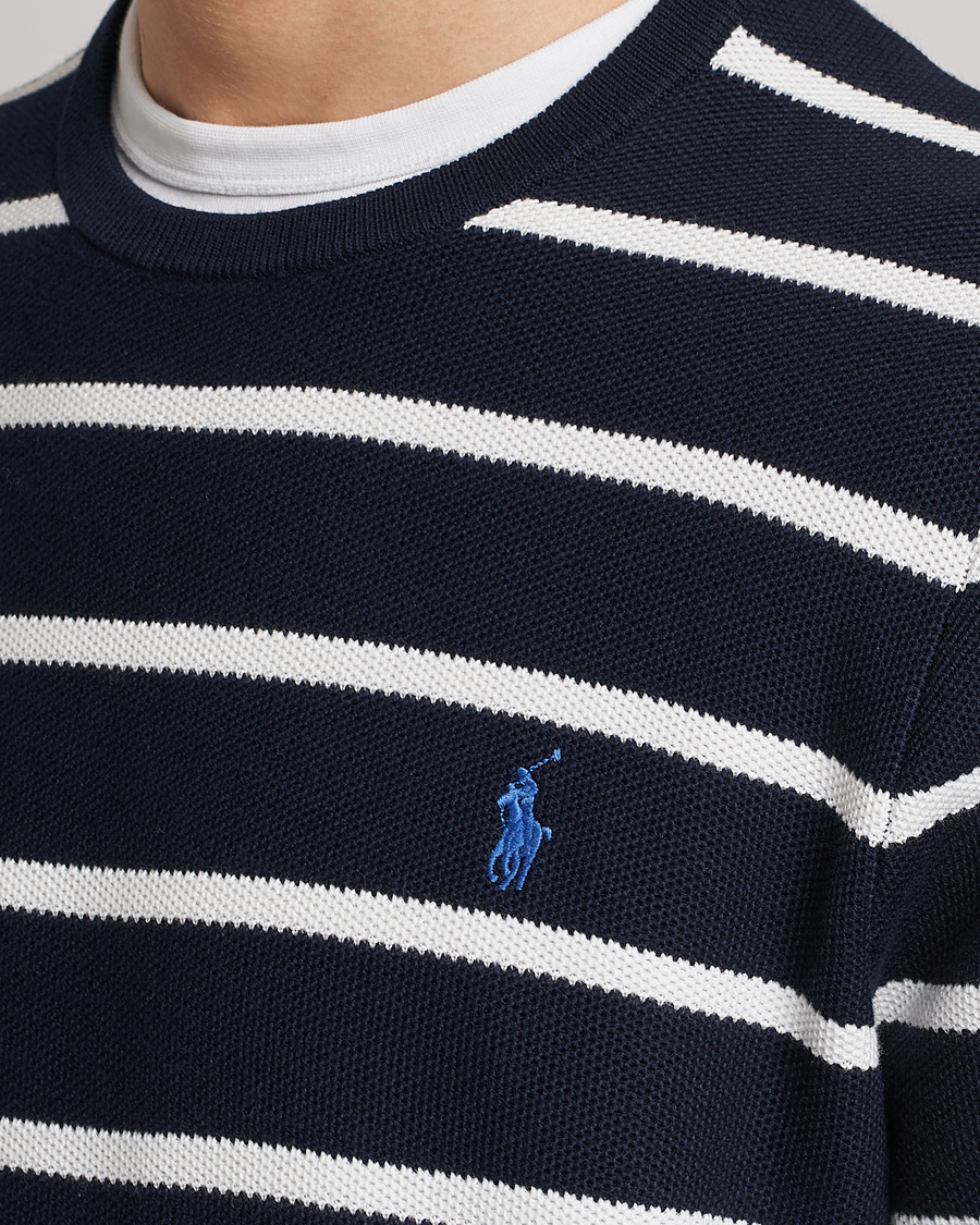 Polo Ralph Lauren Textured Striped Crew Neck Sweater Navy/White at