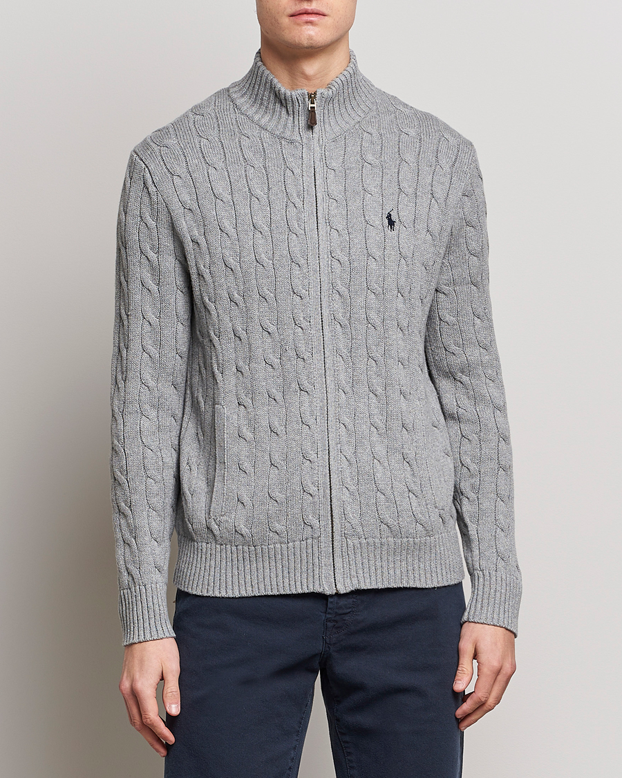 Mens cable knit on sale full zip sweater