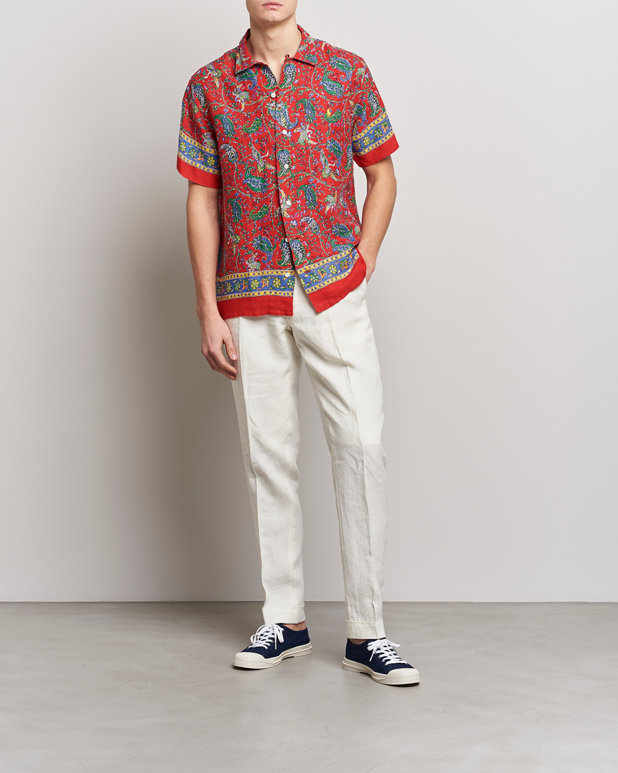 Polo Ralph Lauren Linen Printed Camp Collar Shirt Red Multi at