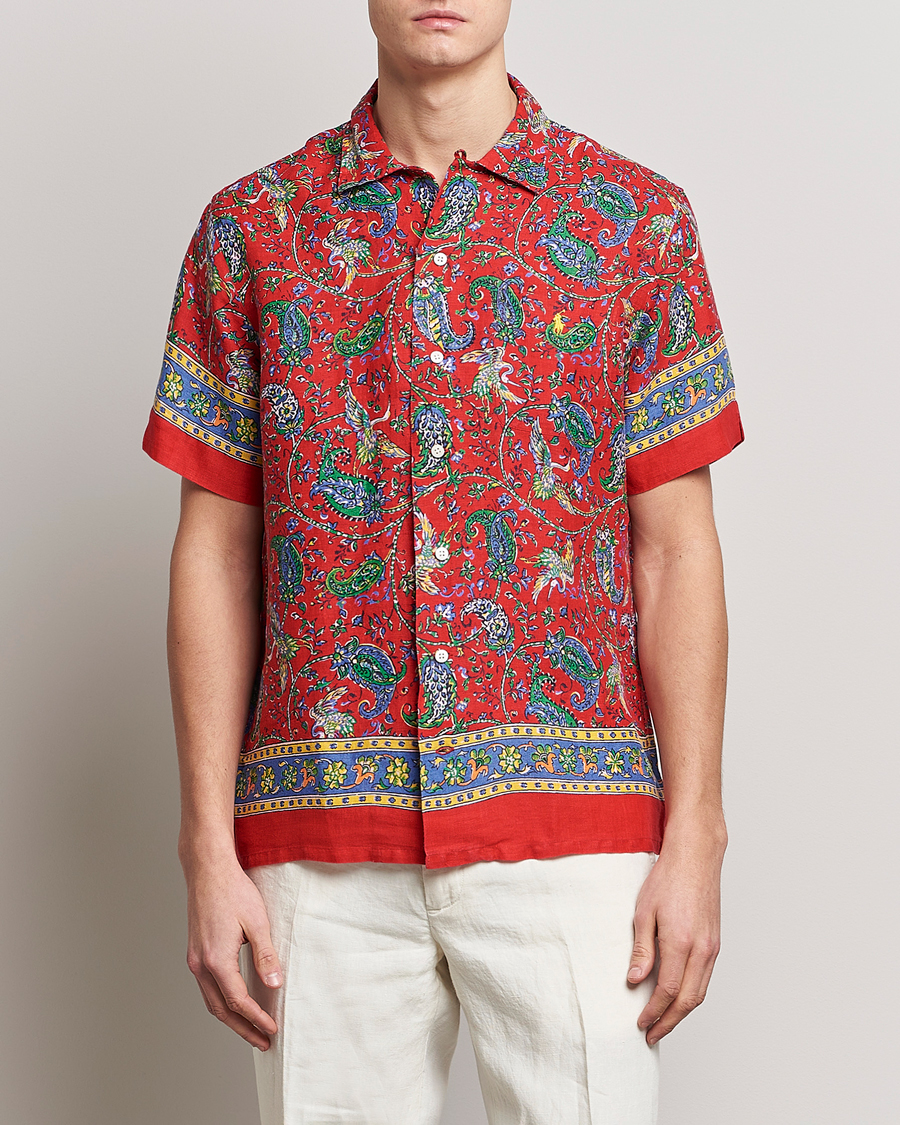 Polo Ralph Lauren Linen Printed Camp Collar Shirt Red Multi at