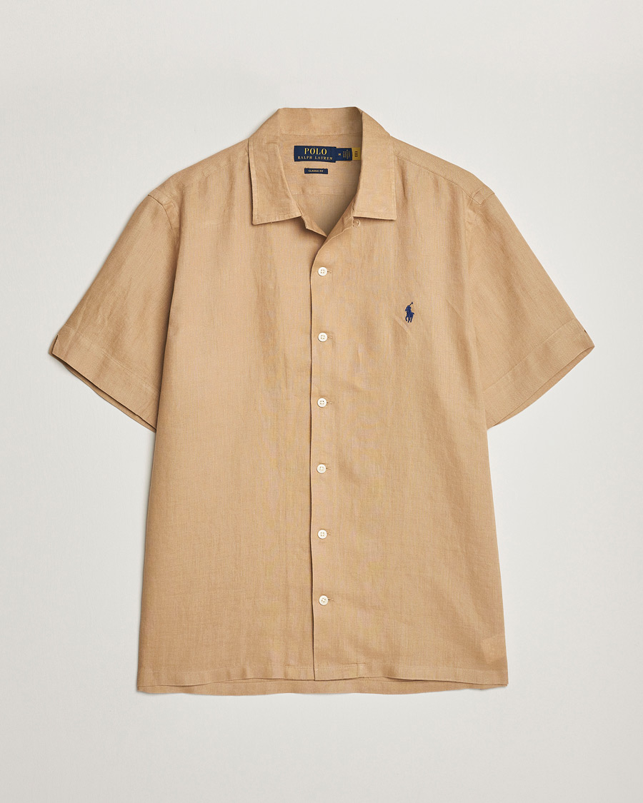 Polo Ralph Lauren Linen Camp Collar Short Sleeve Shirt Vintage Khaki at Car