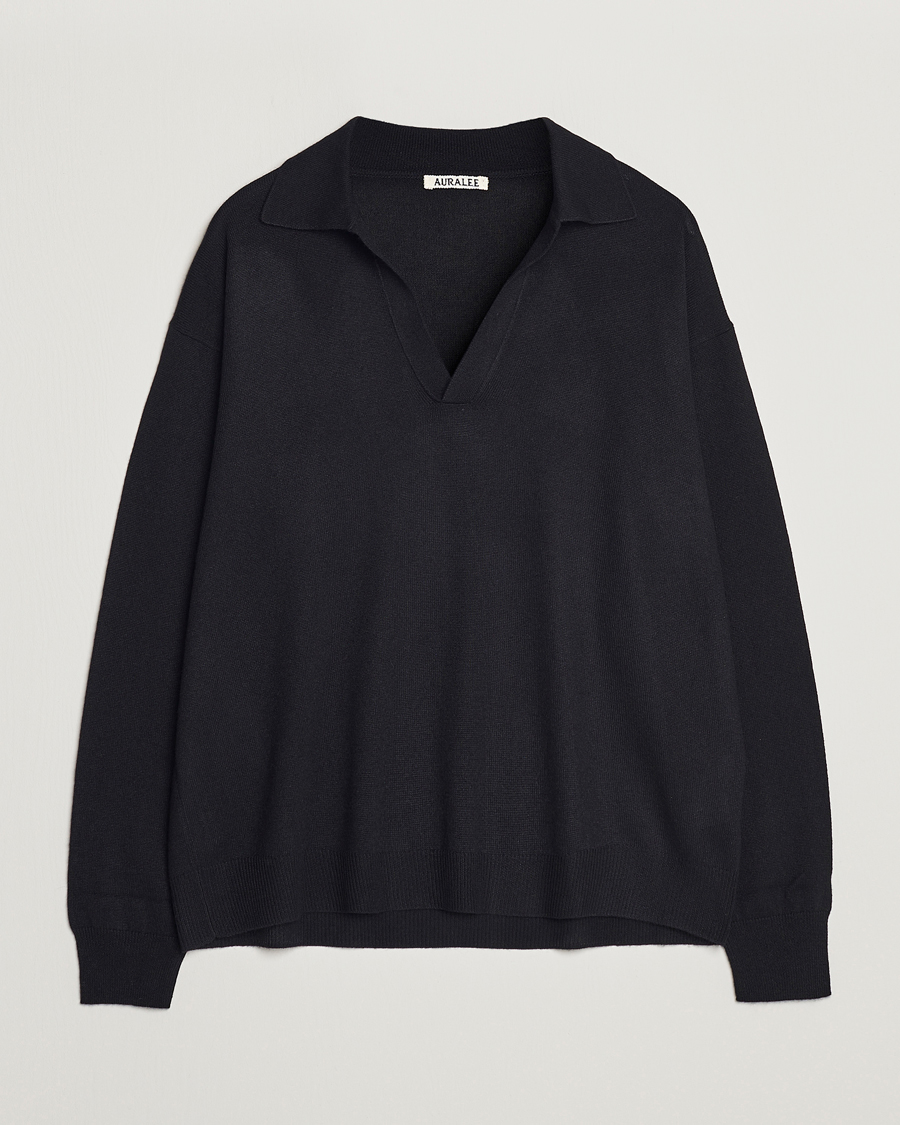 Auralee Cashmere/Silk Skipper Polo Black 3 - S