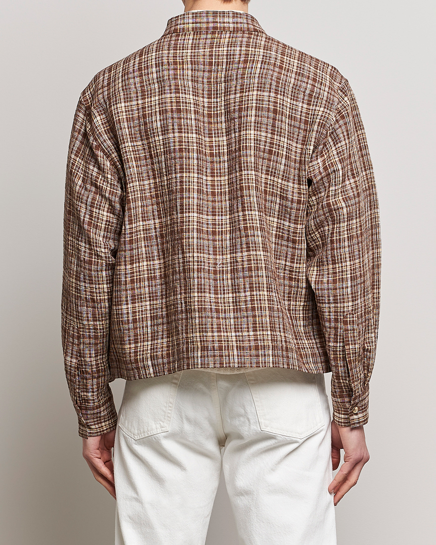 Auralee Linen/Silk Zip Blouson Brown Check at CareOfCarl.com