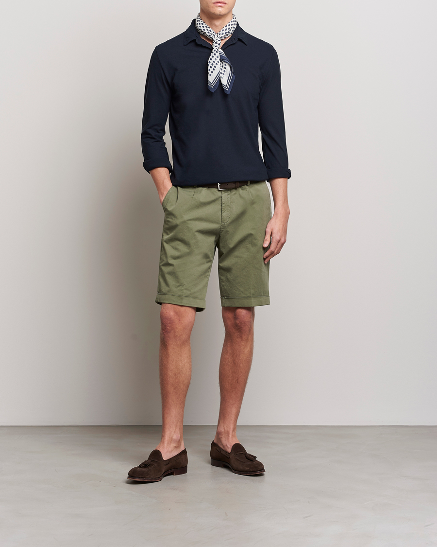 Briglia 1949 Pleated Cotton Shorts Olive At CareOfCarl.com