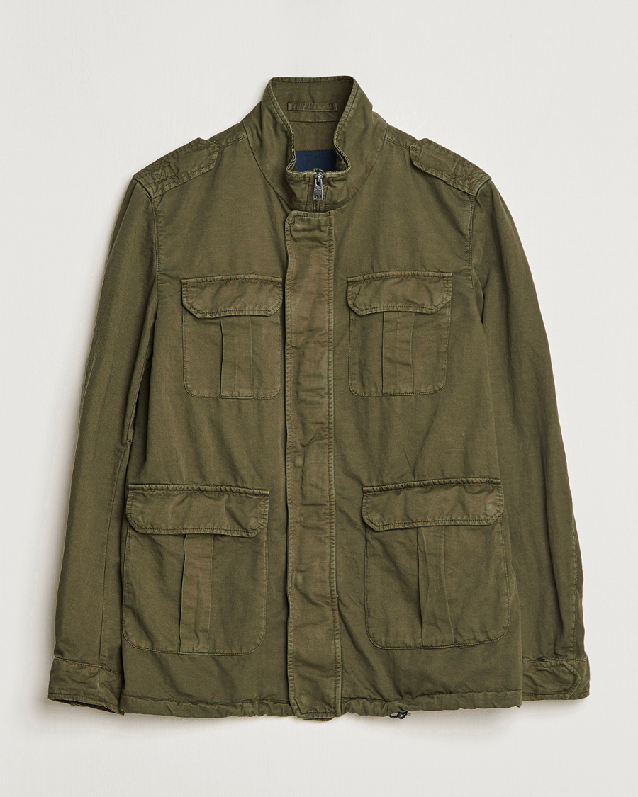 Herno Washed Cotton/Linen Field Jacket Army Green at CareOfCarl.com