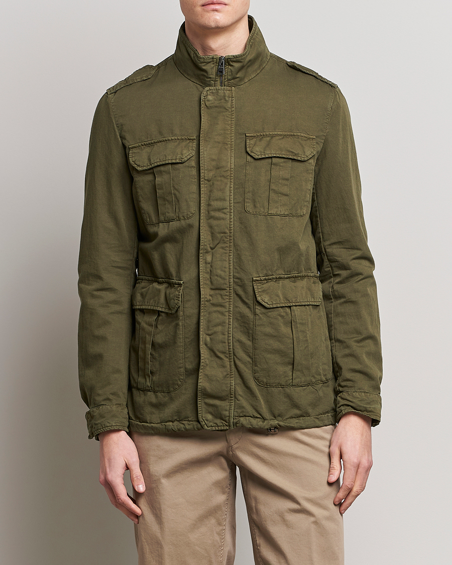 Herno Washed Cotton/Linen Field Jacket Army Green at CareOfCarl.com