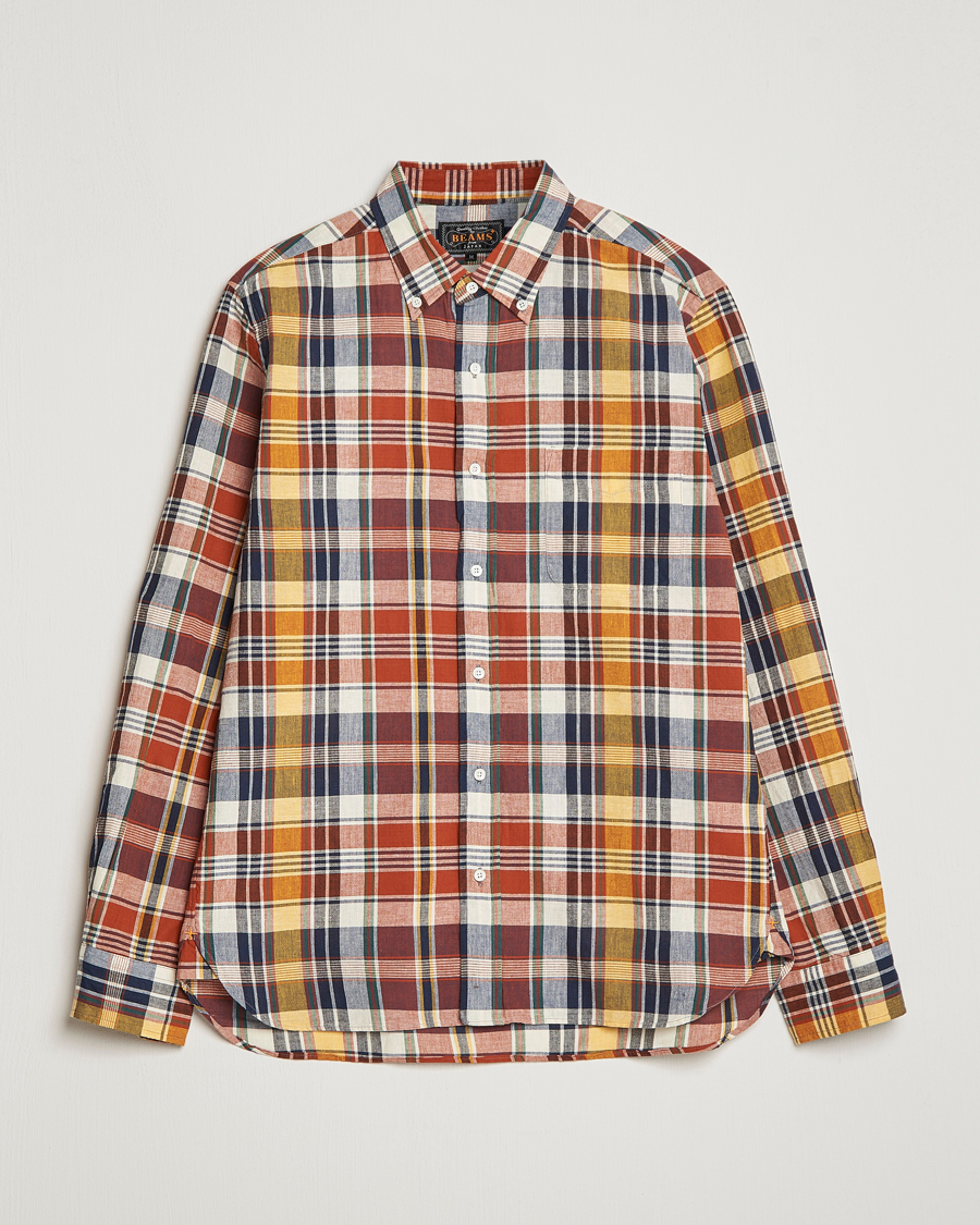 BEAMS PLUS Indian Madras Button Down Shirt Brown Check at