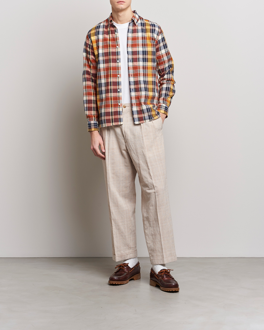 BEAMS PLUS Indian Madras Button Down Shirt Brown Check at