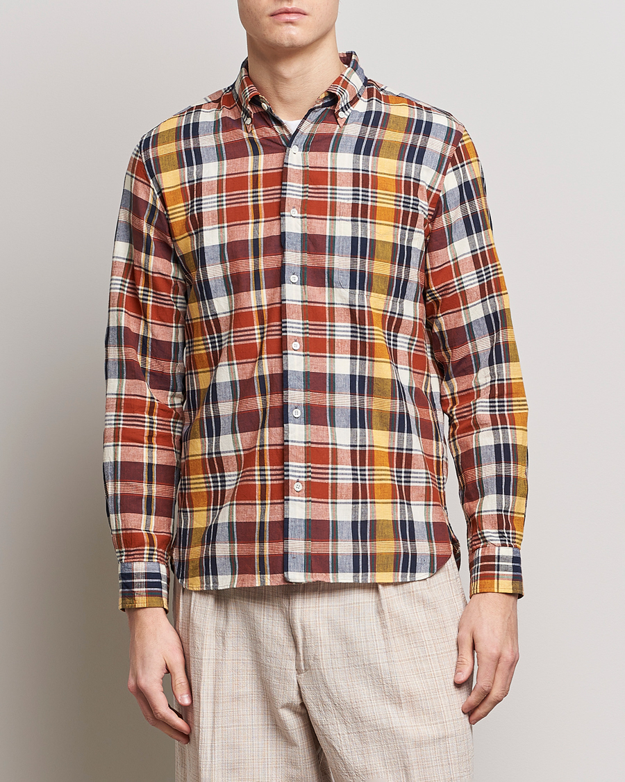 BEAMS PLUS Indian Madras Button Down Shirt Brown Check at