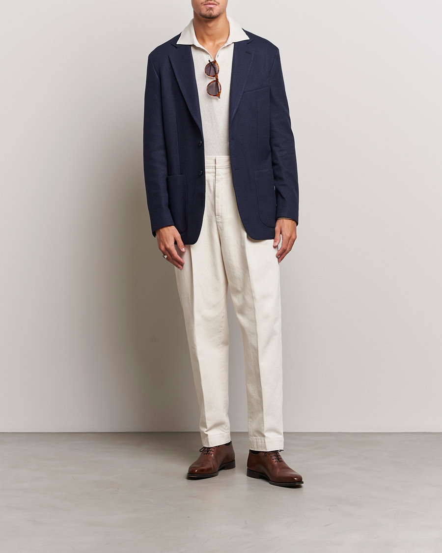 Brioni Wool/Silk Jacquard Jersey Blazer Navy at