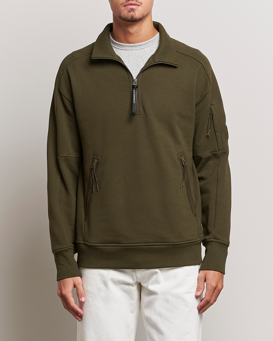 C.P. Company Diagonal Raised Fleece Full Zip Lens Sweatshirt Grey