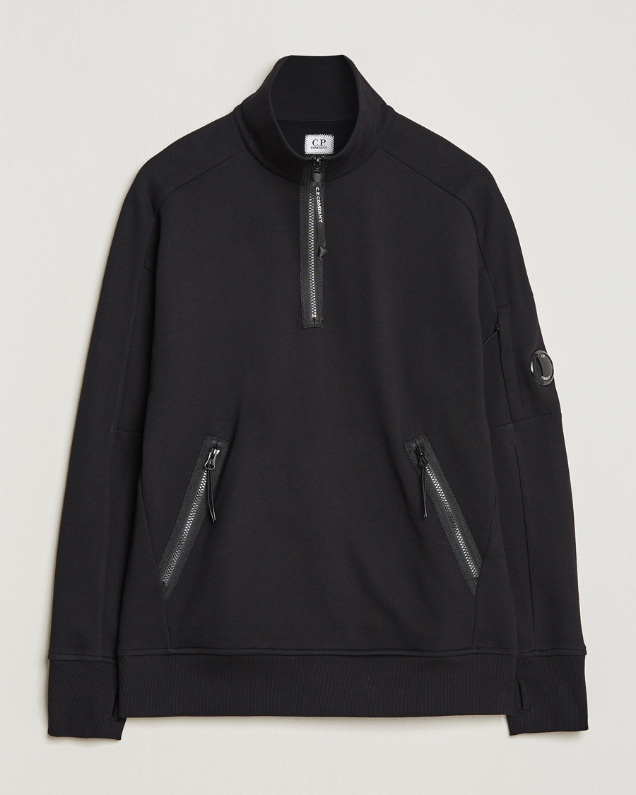 C.P. Company Diagonal Raised Fleece Half Zip Lens Sweatshirt Black