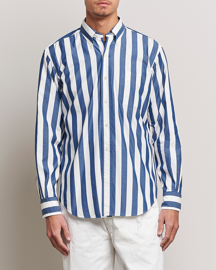Kamakura Shirts Vintage Ivy Button Down Shirt Blue Stripe at