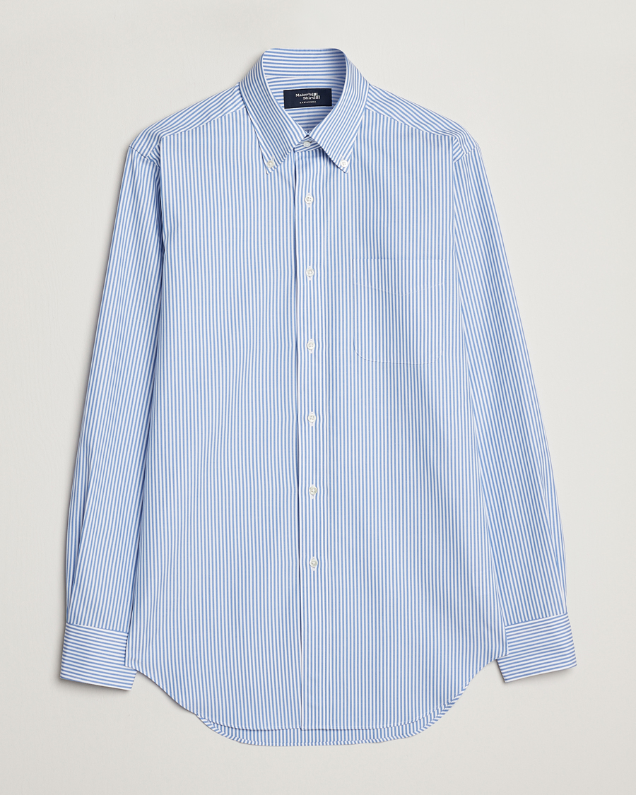 Kamakura Shirts Slim Fit Oxford BD Shirt Blue Bengal Stripe at