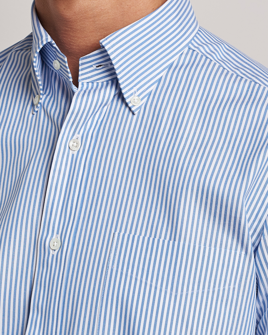 Kamakura Shirts Slim Fit Oxford BD Shirt Blue Bengal Stripe at