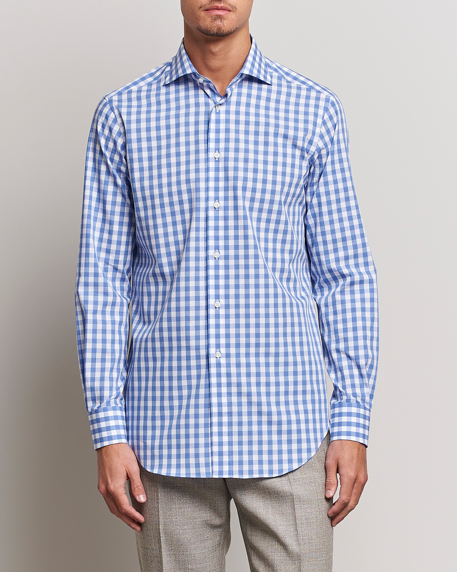 Kamakura Shirts Slim Fit Broadcloth Spread Shirt Blue Gingham at