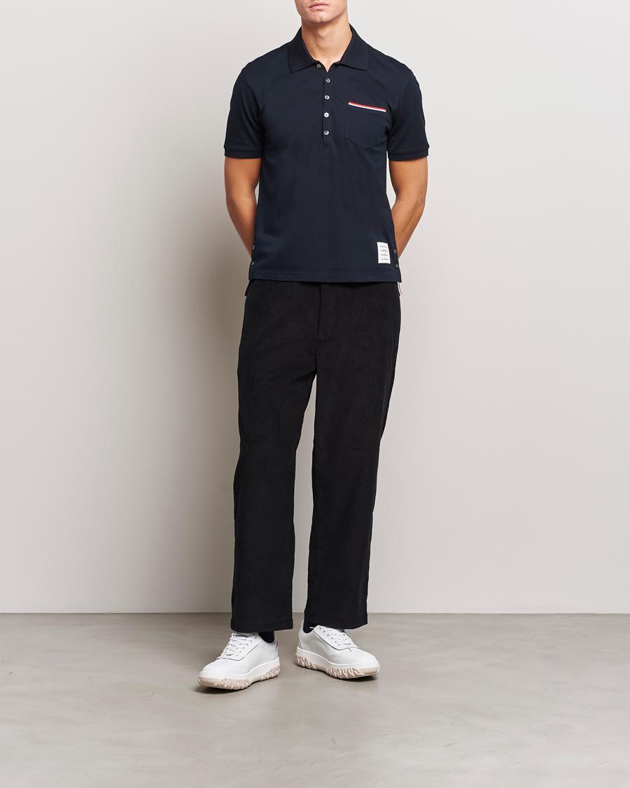 Thom Browne - Cotton Milano Contrast Short Sleeve Polo - 0 - Blue - Male