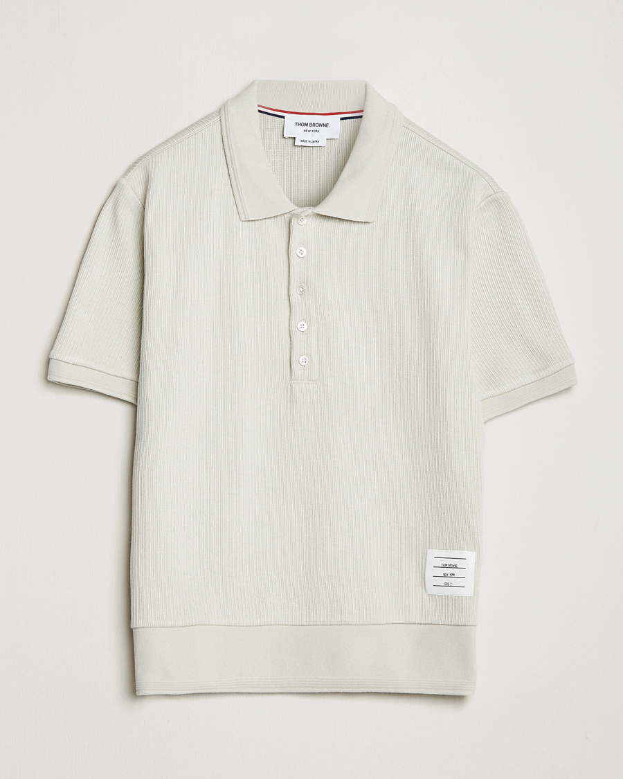 Thom Browne Short Sleeve Knitted Polo Natural White at CareOfCarl.com