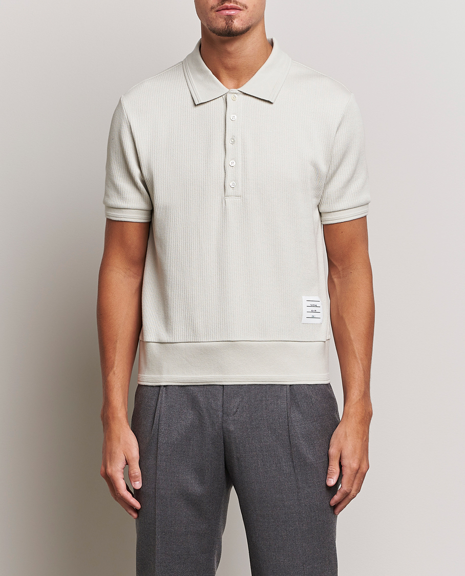 Thom Browne Short Sleeve Knitted Polo Natural White at CareOfCarl.com