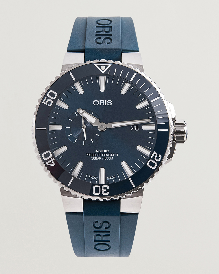 Oris Aquis Small Second 45 5mm Rubber Bracelet Blue at CareOfCarl