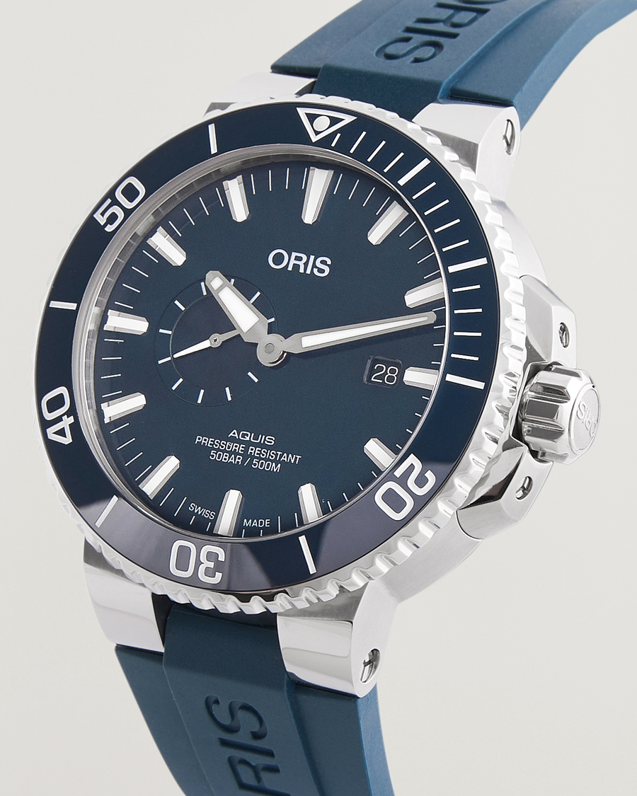 Oris Aquis Small Second 45 5mm Rubber Bracelet Blue at CareOfCarl