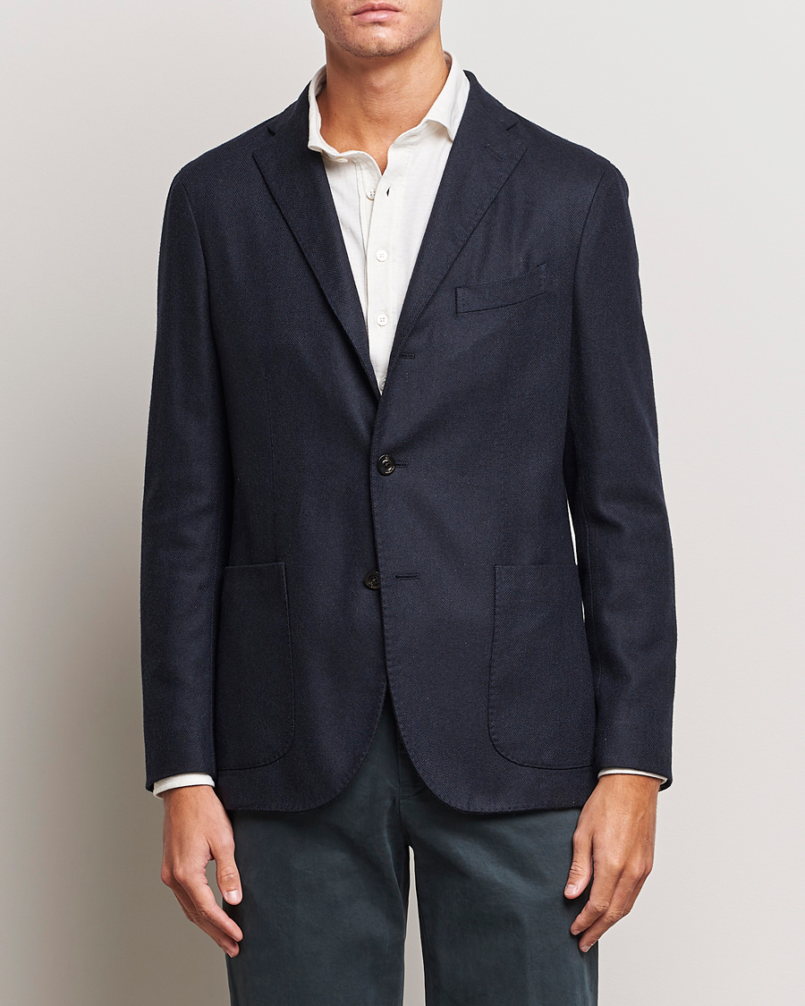 Boglioli K Jacket Dyed Flannel Check Blazer Navy at CareOfCarl.com