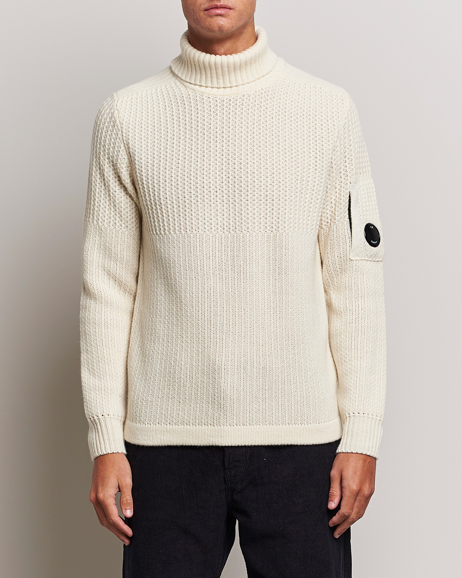 C.P. Company Heavy Knitted Lambswool Rollneck White at CareOfCarl.com